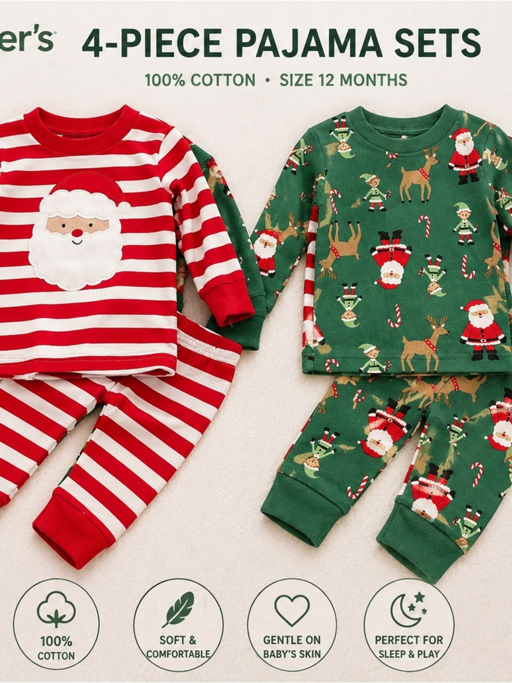 Carter's Red & Green Holiday 4-Piece Pajama Set